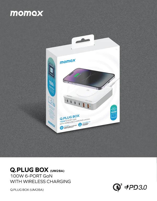 Momax ONEPLUG 100W 6 Port Charger with Wireless Charging - White