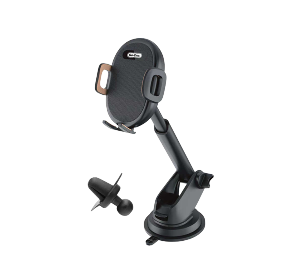 Go-Des 2 In 1 Mini Foldable Car Mount Mobile Phone Holder AutoTightening Kickstand