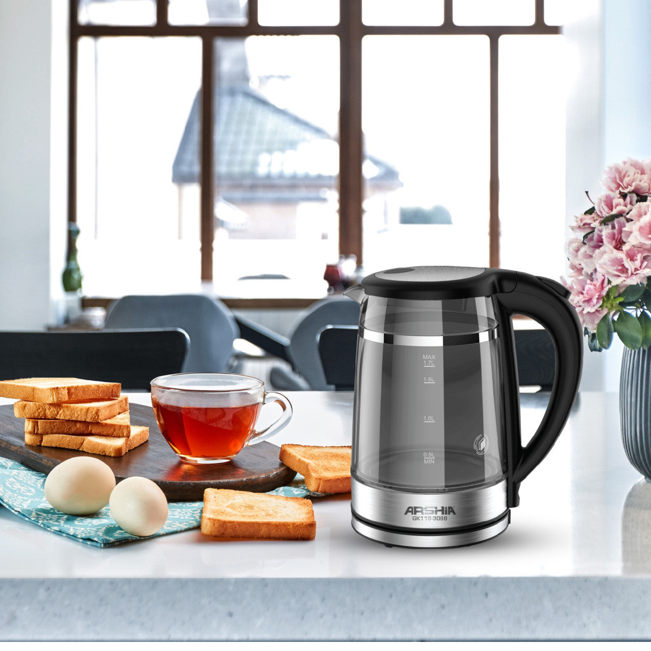 Arshia Double Layered Glass Kettle 1.7 Liter