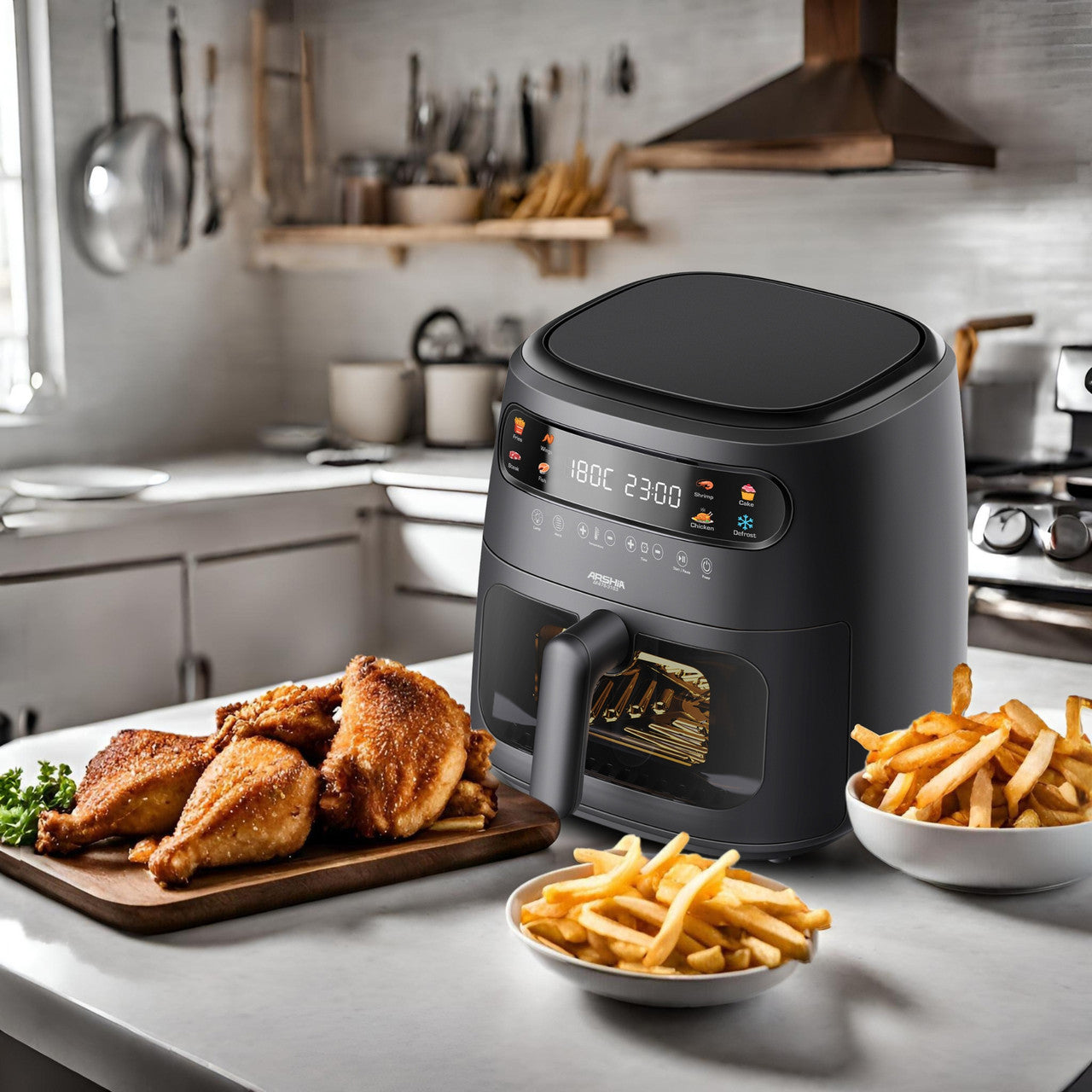 Arshia 8L Multifunctional Window Basket Air Fryer - Black