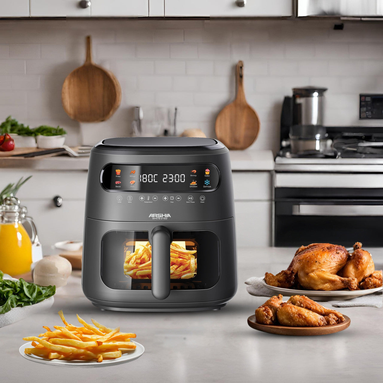 Arshia 8L Multifunctional Window Basket Air Fryer - Black