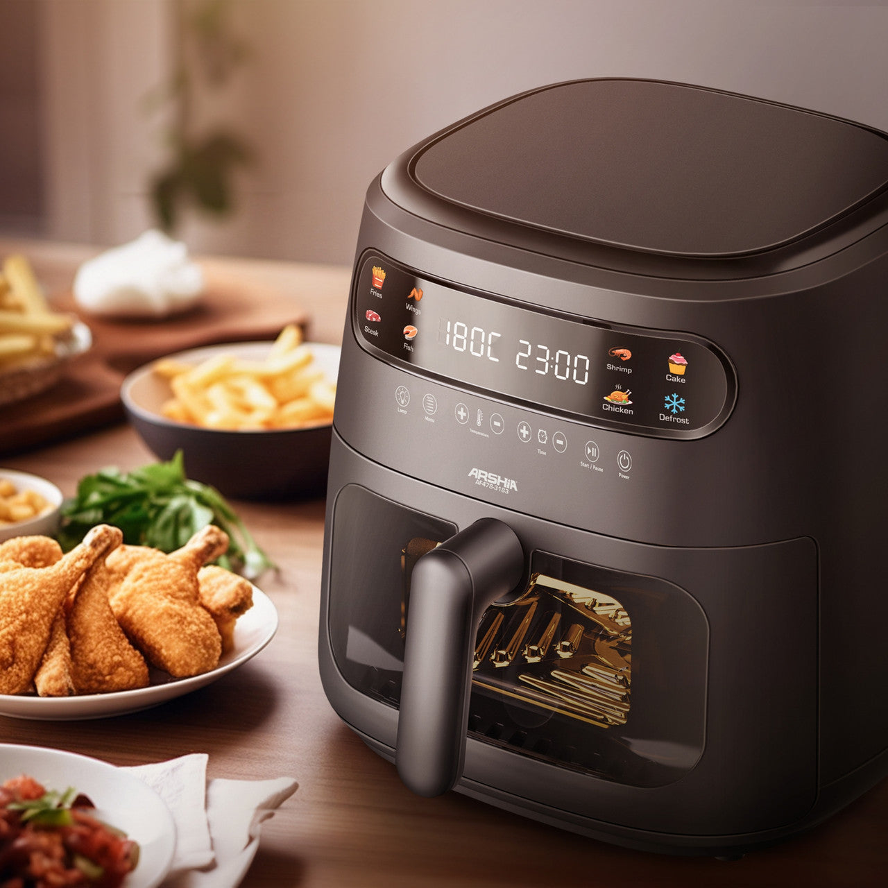 Arshia 8L Multifunctional Window Basket Air Fryer - Black