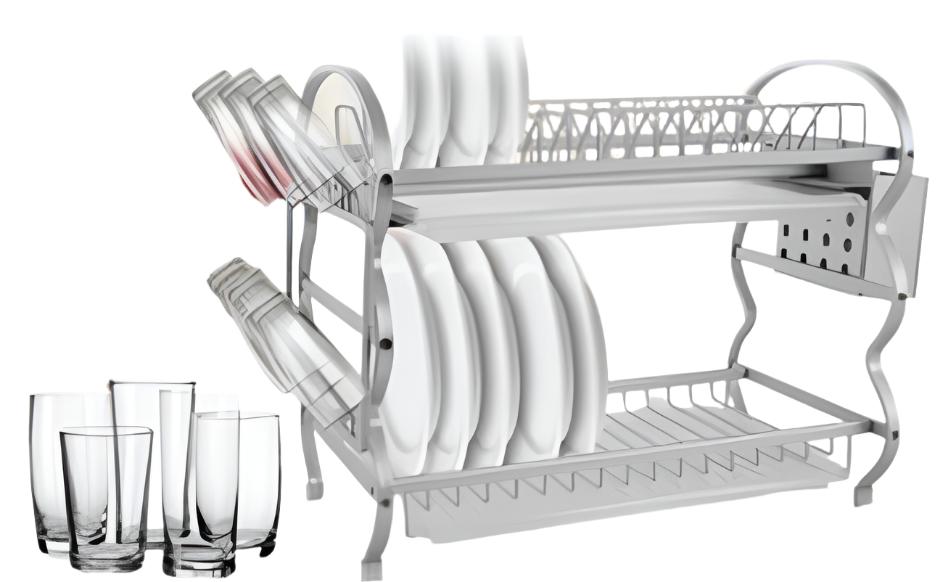 Arshia Large Aluminum Dish Rack with 2 trays