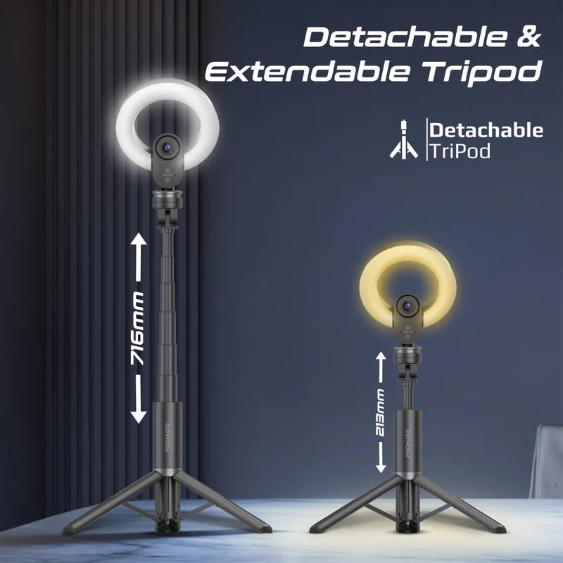 Promate VistaCam 2K Ultra-HD Webcam with Built-in Mic & Ring Light and detachable Tripod