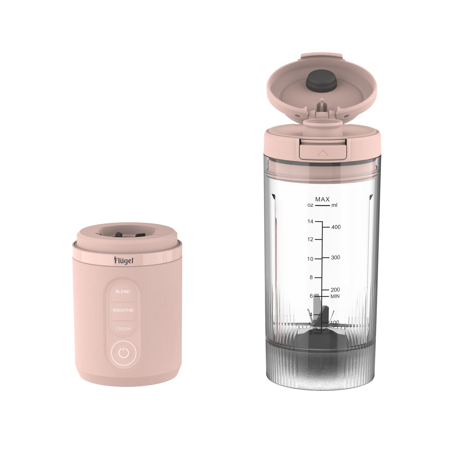 Flugel VitaGo Portable Blender – 180W, 600ml BPA-Free Tritan Cup, USB-C Fast Charging, Stainless Steel Blades | Pink