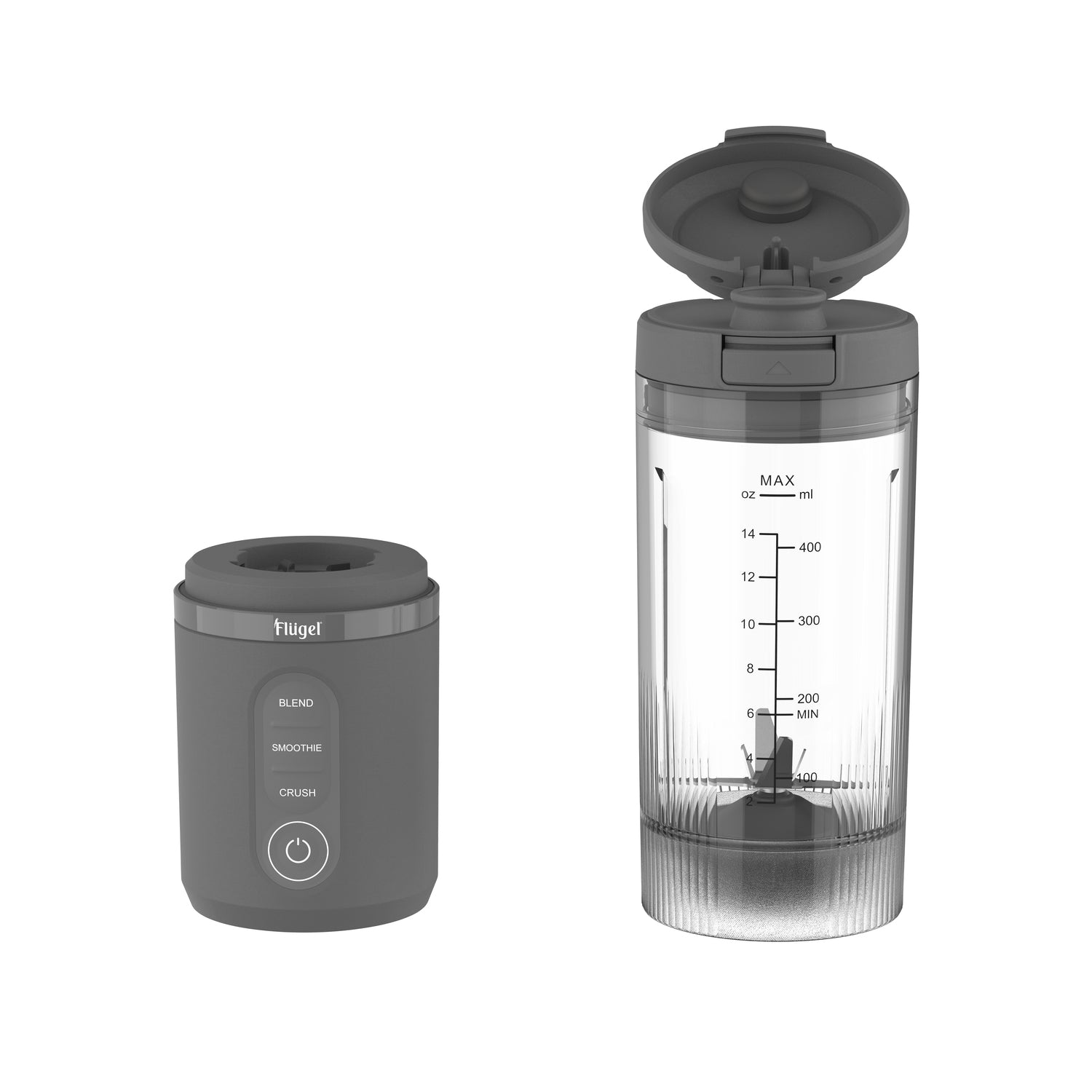 Flugel VitaGo Portable Blender – 180W, 600ml BPA-Free Tritan Cup, USB-C Fast Charging, Stainless Steel Blades | Grey