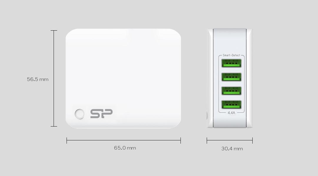 Silicon Power WC104P Wall Charger 4 USB Ports Fast Charging - White