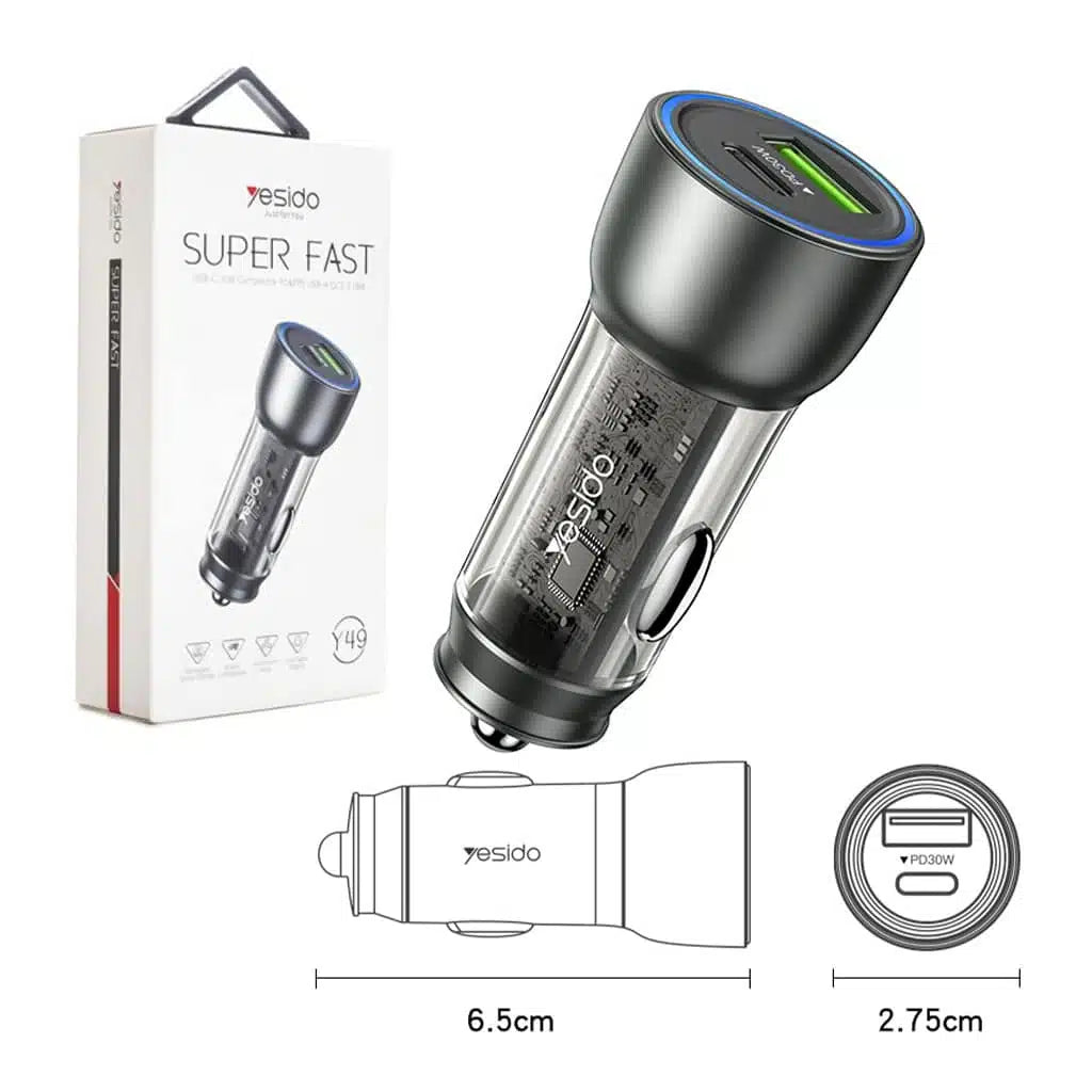 YESIDO Y49 USB Car Charger - 30W Fast Charging