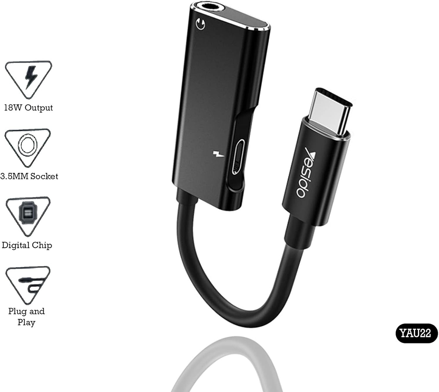 YESIDO USB C Audio Adapter with Fast Charge Capability 