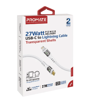 PROMATE TransLine Ci 27W Fast Charging USBC to Lightning Cable - Black & White