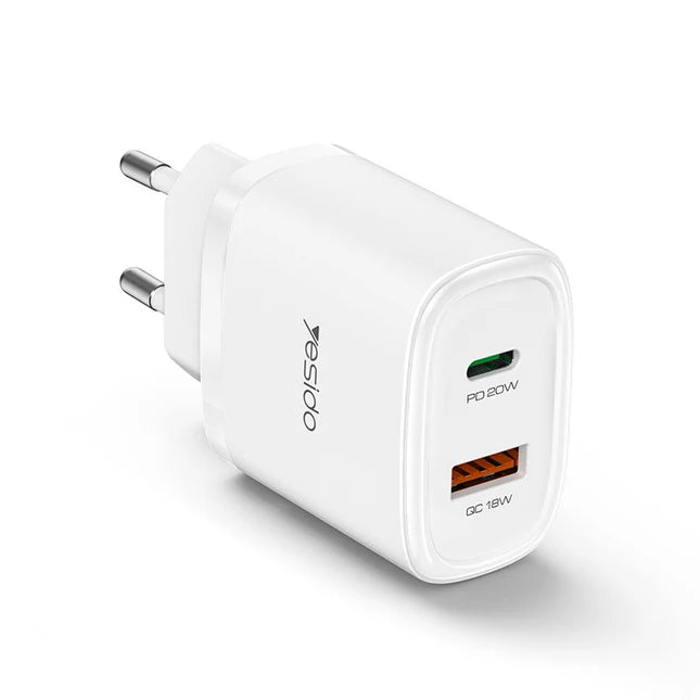 YESIDO YC47 20W Fast Charger - Type-C & USB-A Dual Port Adapter