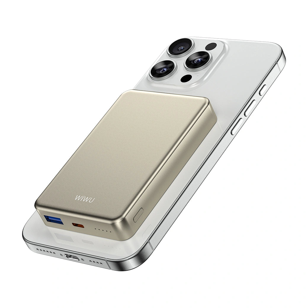 WIWU Ultra Thin Magnetic Power Bank 10000mAh P15-1 - 15W Wireless Charging (Silver)