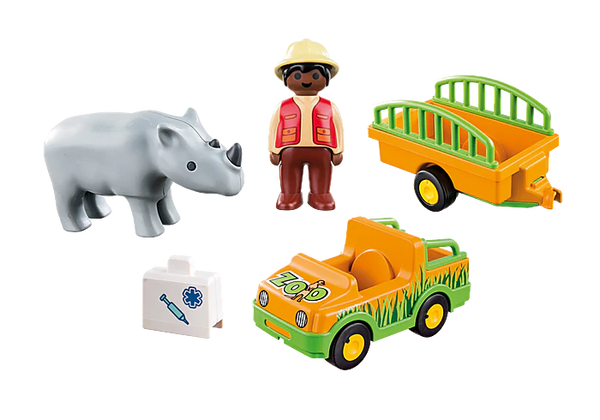 Playmobil 1.2.3 Zoo Vehicle with Rhino | Goseel Store