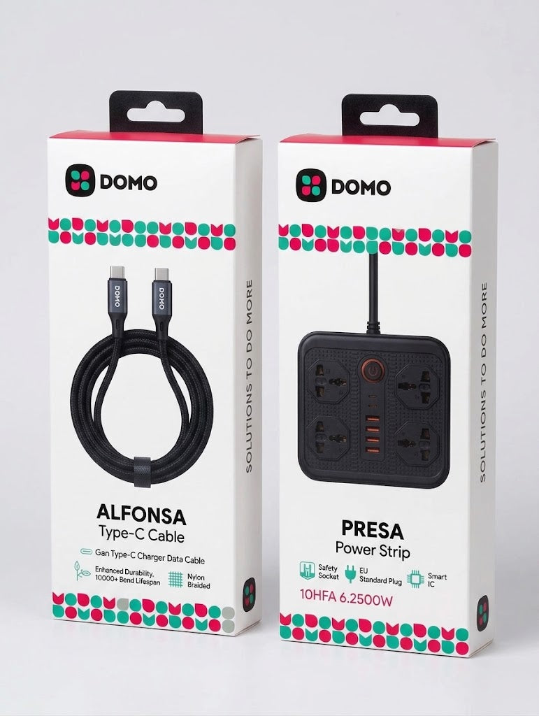 DOMO Bundle - PRESA 10in1 Safety Socket + ALFONSA USB-C Fast Charging Cable