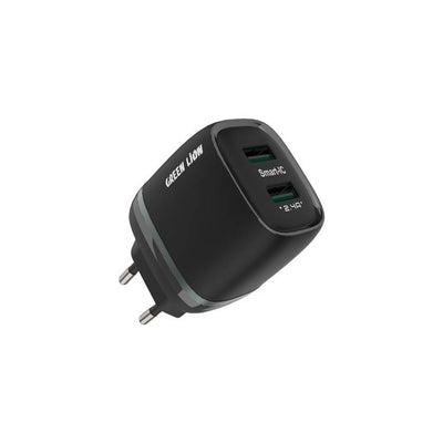 Green Lion Dual USB 12W Wall Charger with USB-A to USB-C Cable 1M EU - Black