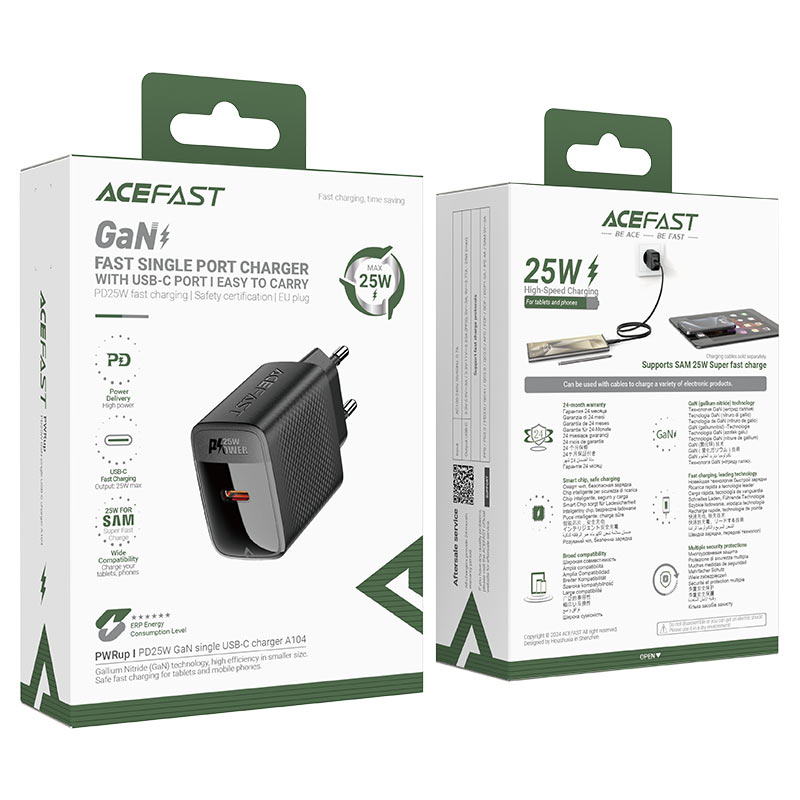 شاحن ACEFAST A104 GaN 25W USB-C سريع قابس أوروبي