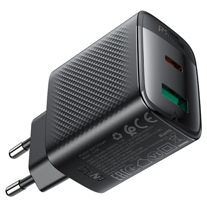 شاحن ACEFAST A106 GaN 45W USB-C + USB-A سريع