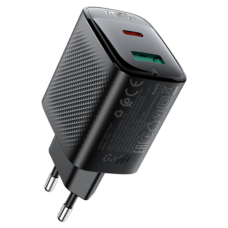 ACEFAST A106 PD45W GaN Wall Charger Dual Port USB-C + USB-A (EU)