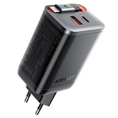 ACEFAST A111 PD67W GaN Wall Charger with Retractable USB-C Cable + USB-A (EU)