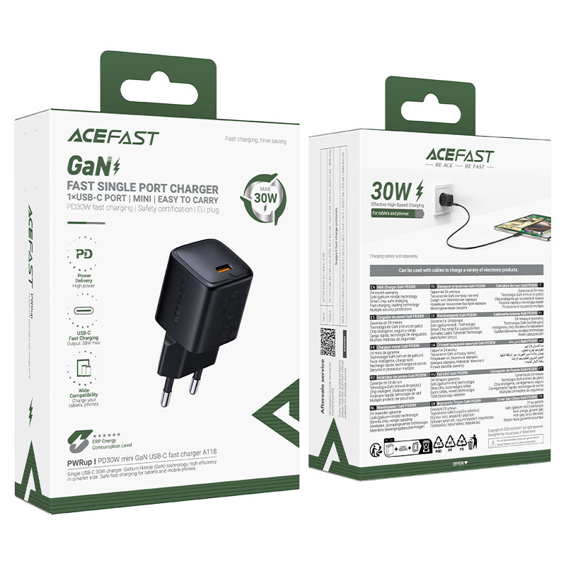 شاحن ACEFAST A118 GaN 30W USB-C سريع – قابس EU