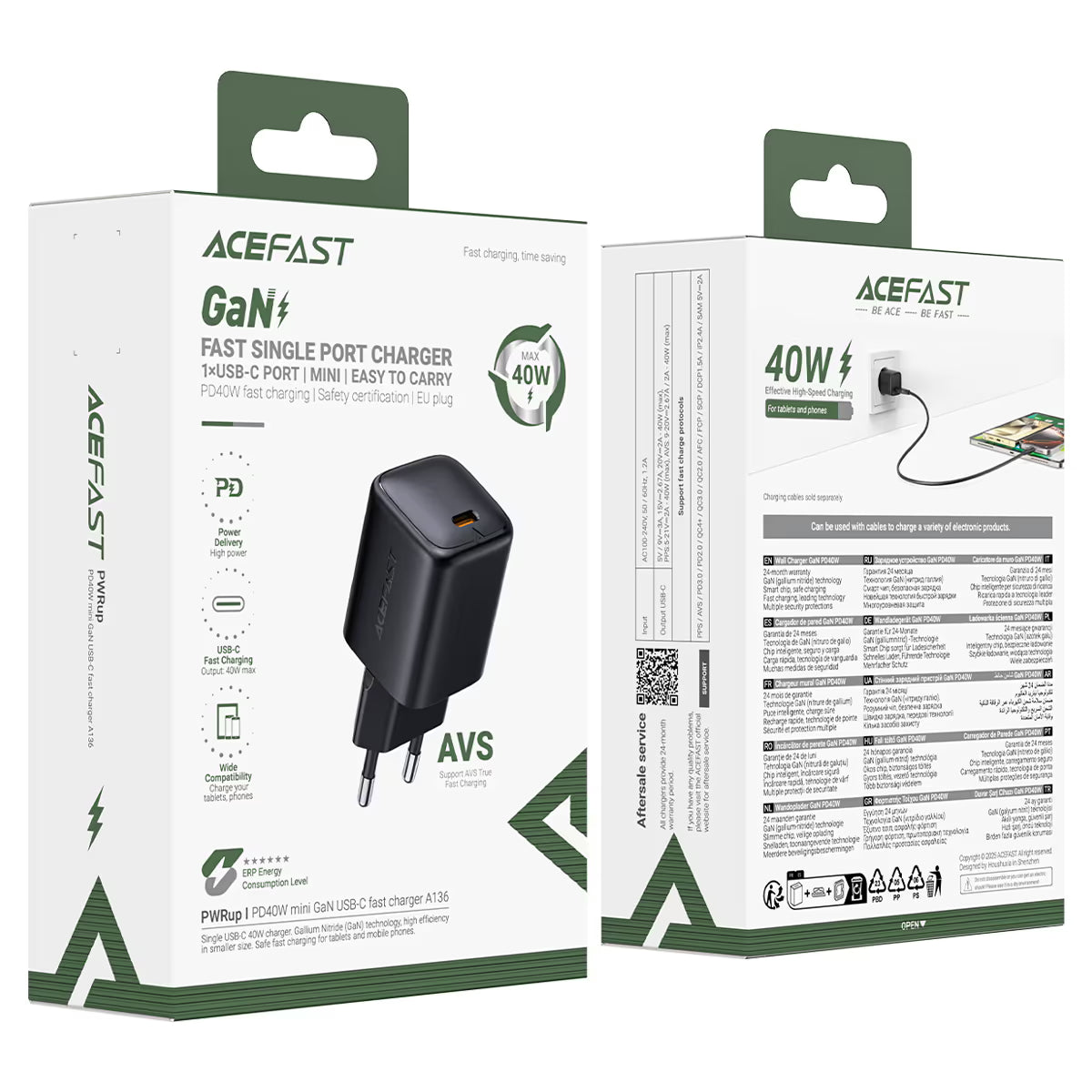 شاحن ACEFAST A136 GaN 40W PD USB-C شحن سريع AVS