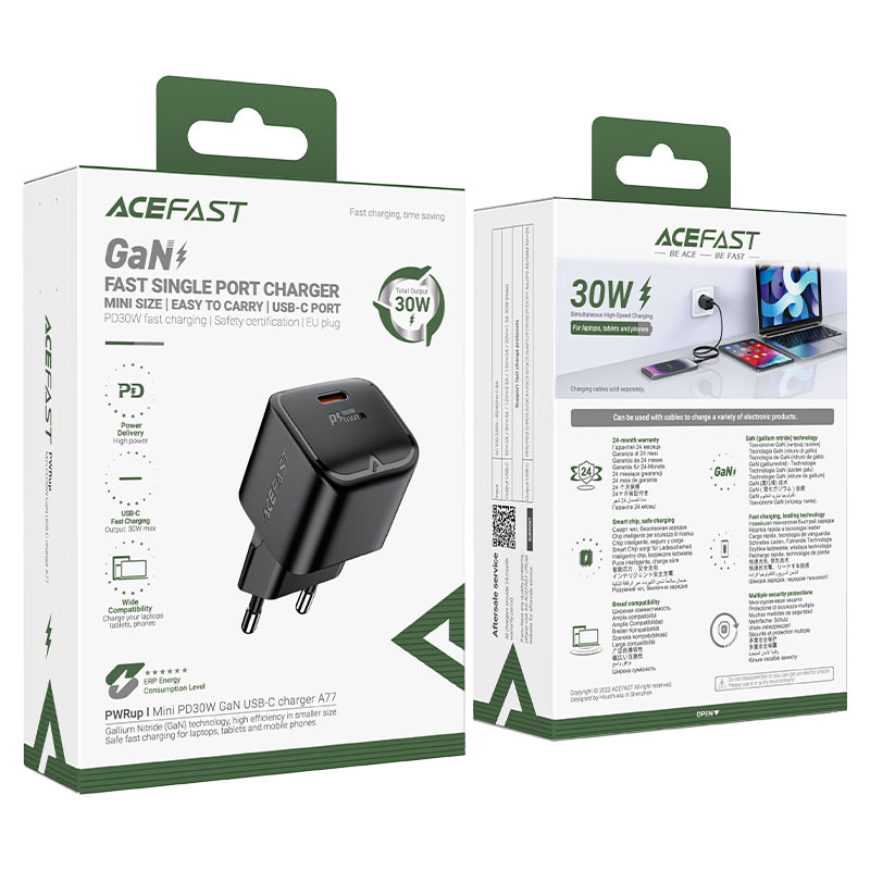 شاحن ACEFAST A77 Mini GaN 30W USB-C صغير سريع EU