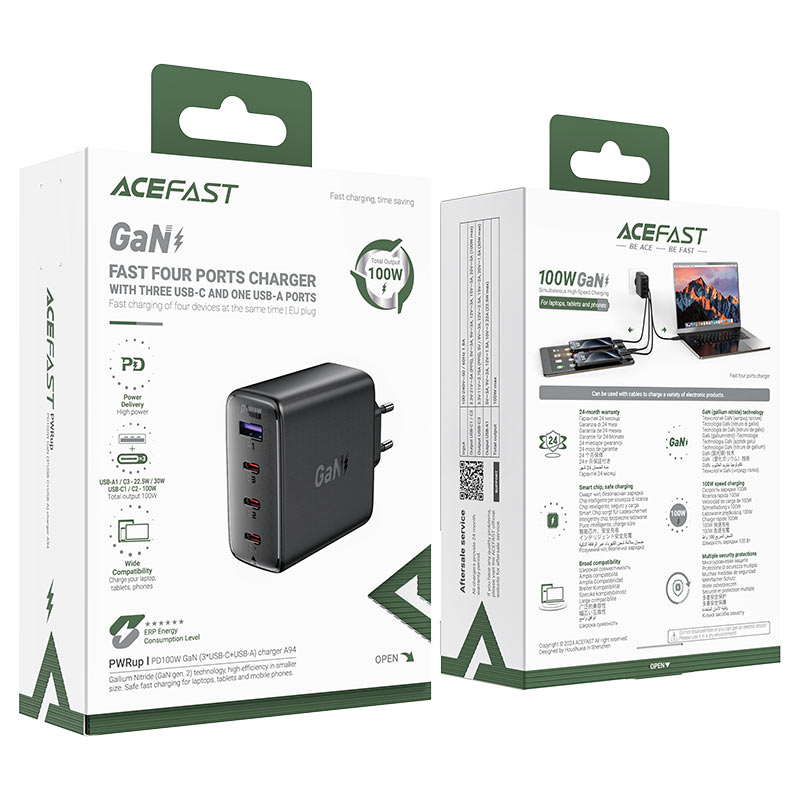 شاحن ACEFAST A94 GaN 100W 4 منافذ USB-C وUSB-A