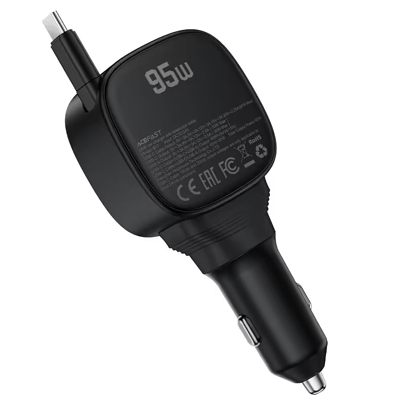 شاحن سيارة ACEFAST B17 سريع 95W مع كابل USB-C قابل للسحب