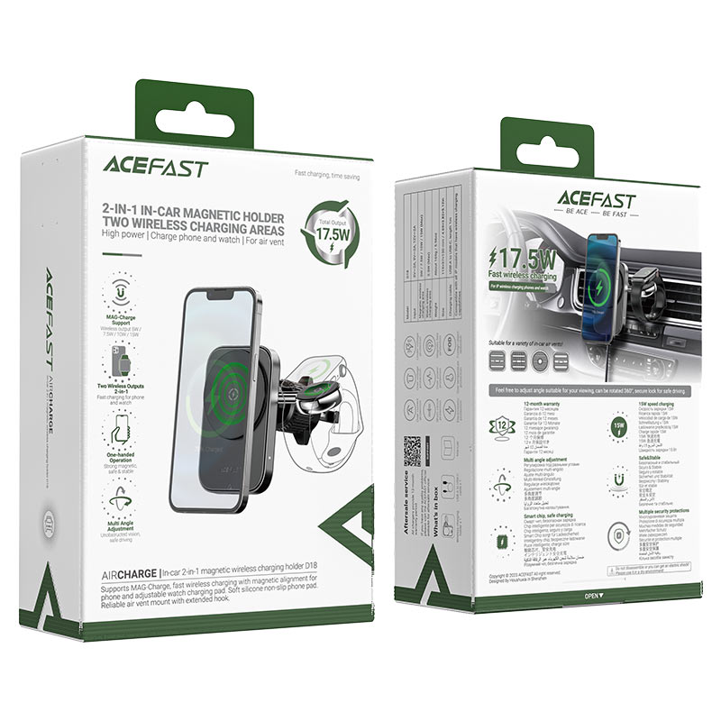 شاحن سيارة لاسلكي مغناطيسي Acefast D18 15W – شحن سريع للهاتف