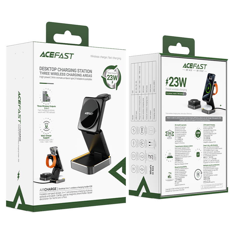 محطة شحن ACEFAST E20 لاسلكية 3 في 1 MAG-Charge 15W