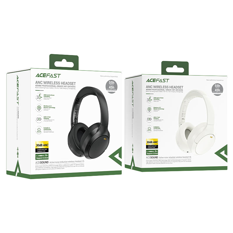 ACEFAST H6 ANC Wireless Headset – 30dB Noise Cancellation | 40mm Hi-Fi | Bluetooth 5.3 | 55H Battery | IPX4 | Foldable