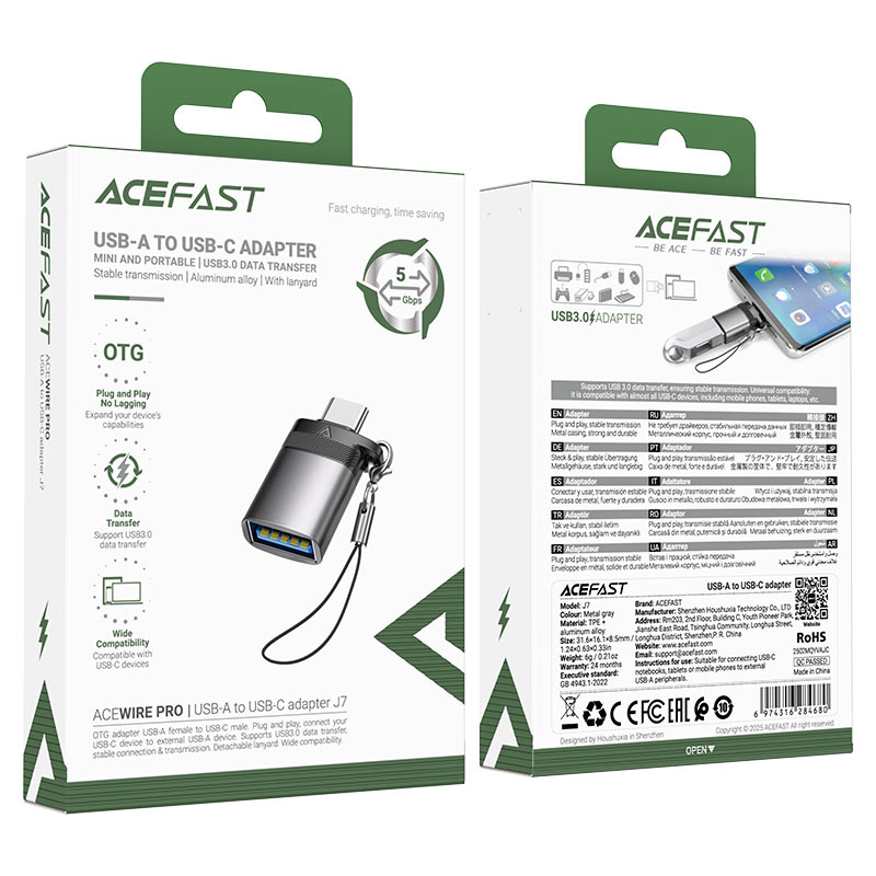 ACEFAST J7 USB-A to USB-C OTG Adapter – 10Gbps USB3.0, Plug & Play