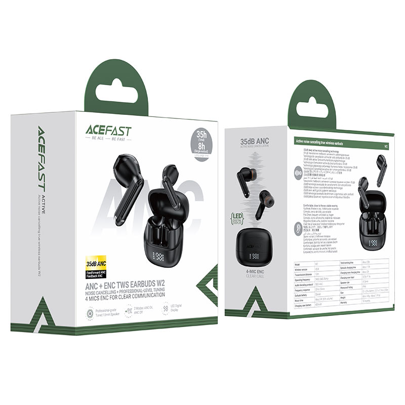 سماعات Acefast W2 TWS لاسلكية بعزل ضوضاء ANC