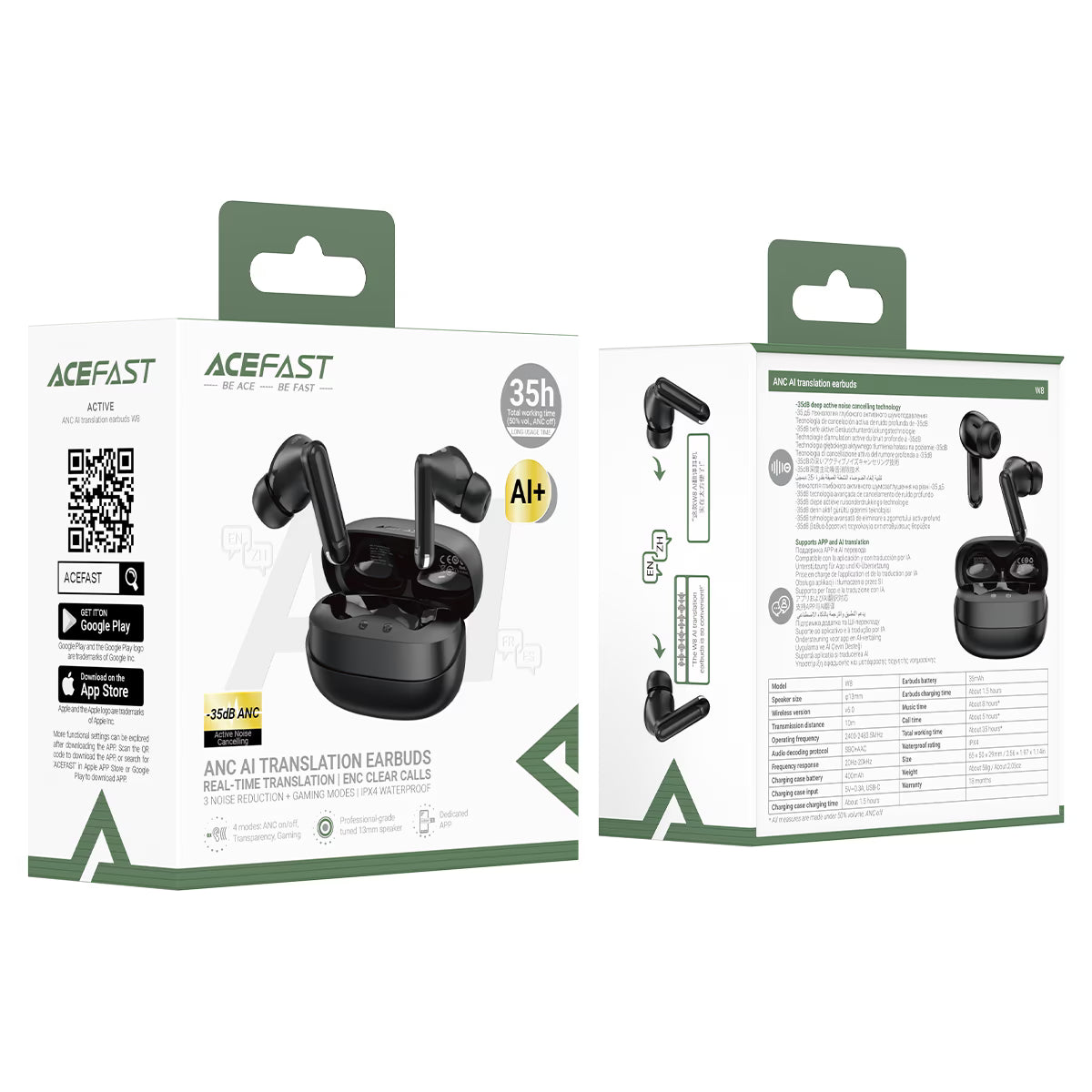 سماعات ACEFAST W8 TWS ANC -35dB ترجمة AI بطارية 35H