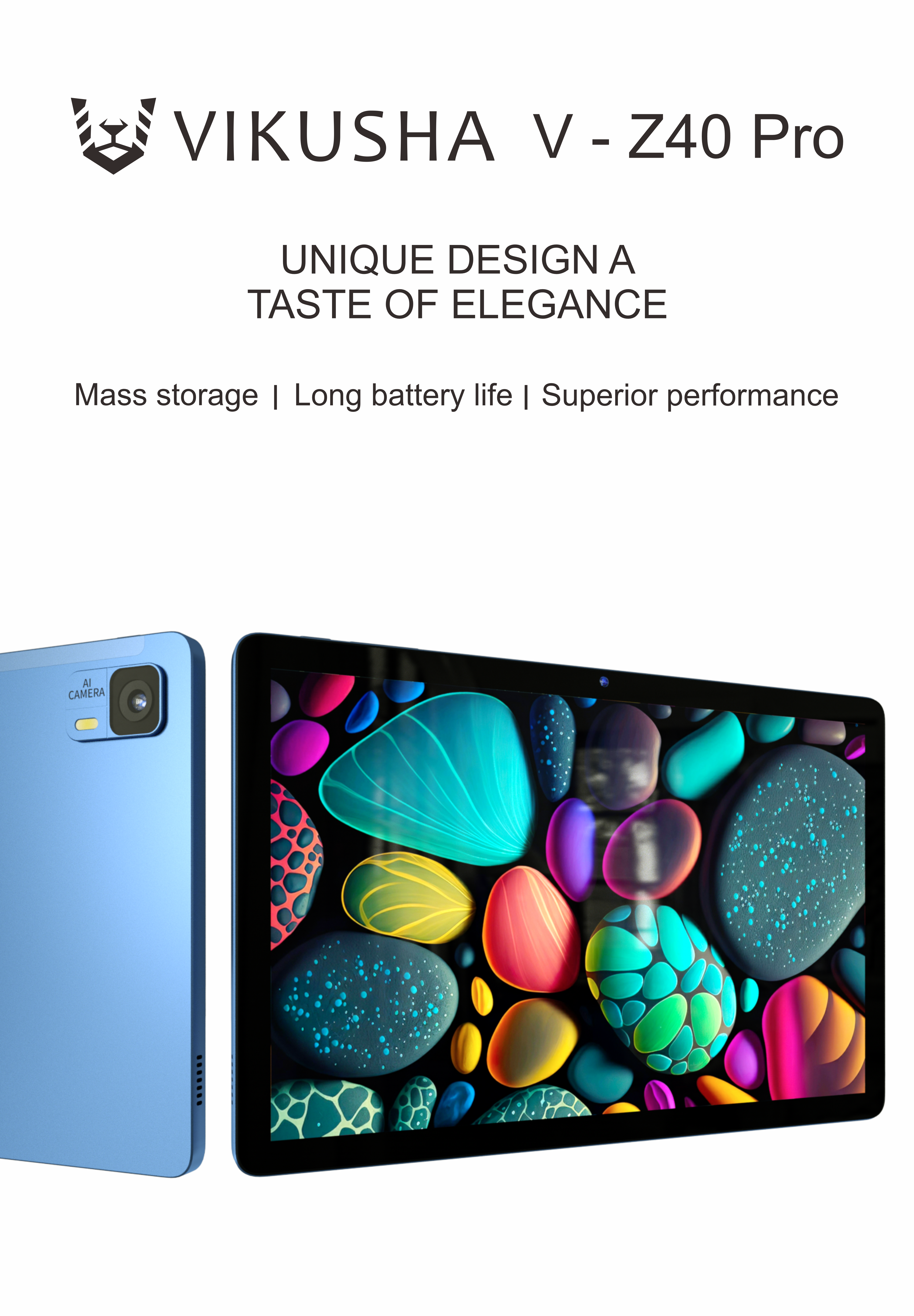 جهاز VIKUSHA VZ-40 PRO اللوحي بتقنية الجيل الرابع مع بنك طاقة P110، مع واقي شاشة، وقلم إلكتروني، ولوحة مفاتيح، وغطاء، واشتراك IPTV لمدة 3 أشهر