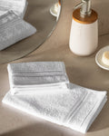 Madame Coco Maynor Flouche Hand Towel – 2-Pack Soft & Absorbent in White, Blue & Light Grey