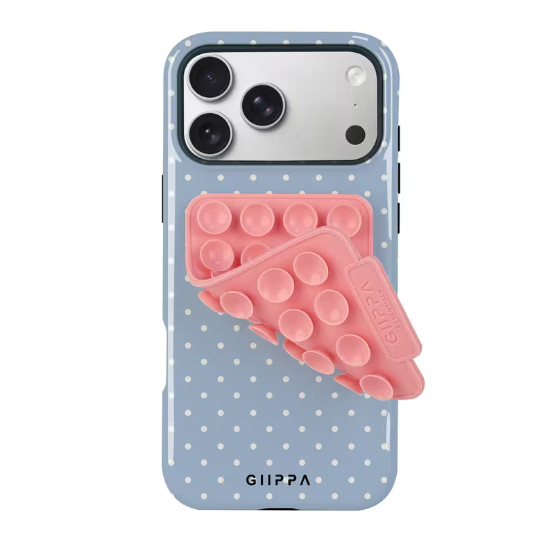 Gllppa WILDCLAN Case for Samsung Galaxy S25 Ultra, Grayish Blue Polka Dot 2-in-1 Film Case with Pink Suction Cup Set
