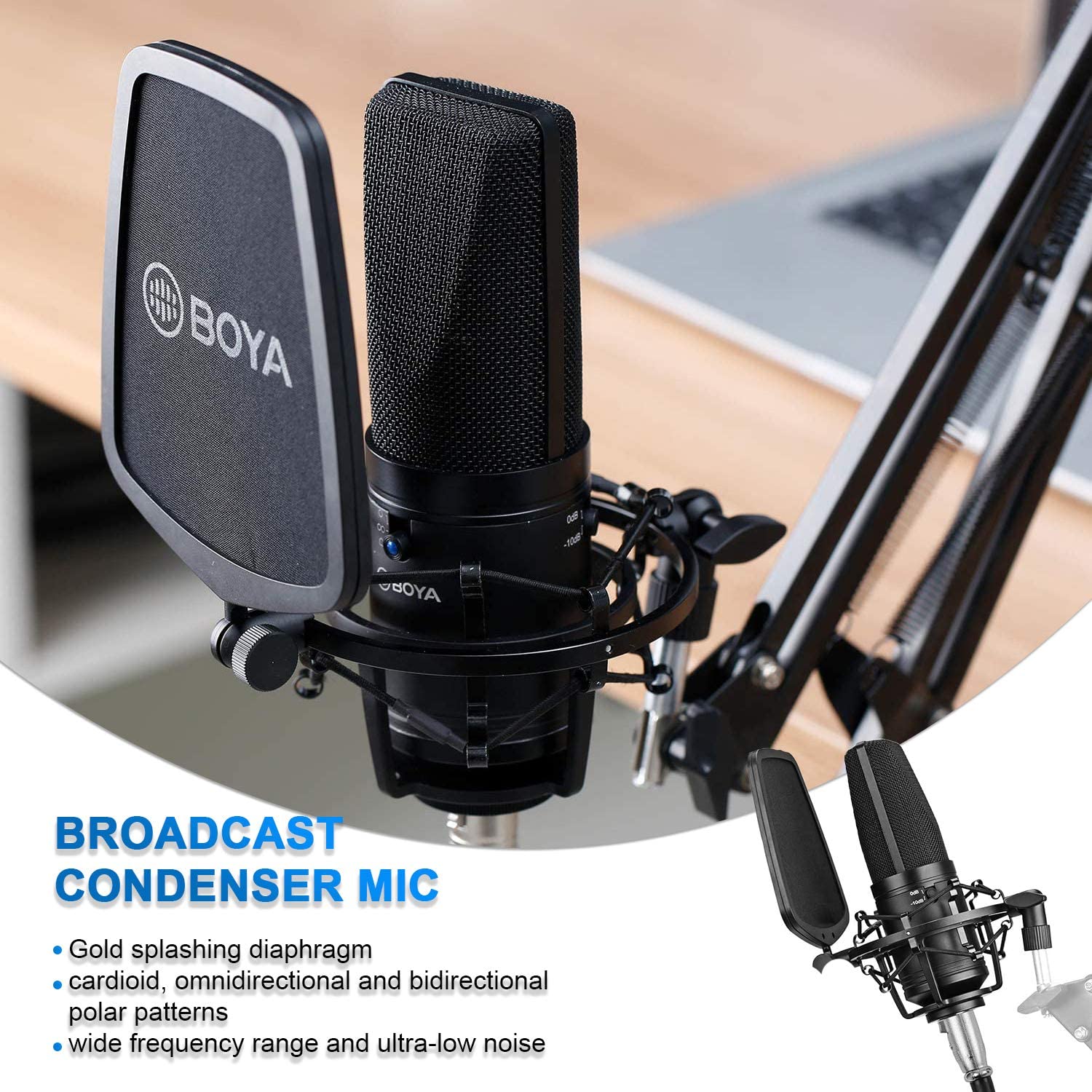 BOYA Large Diaphragm Condenser Microphone - Black