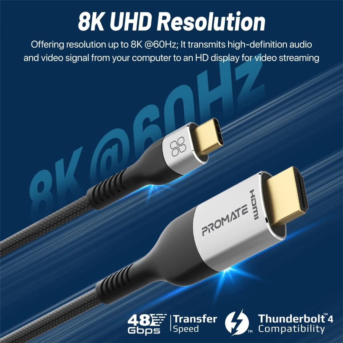 Promate MediaCord-8K 8K CrystalClarity™ USB-C to HDMI® Cable -1.8m