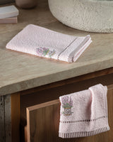 Madame Coco Curtice Embroidered Hand Towel – 2-Pack 100% Cotton Refined Elegance in Powder