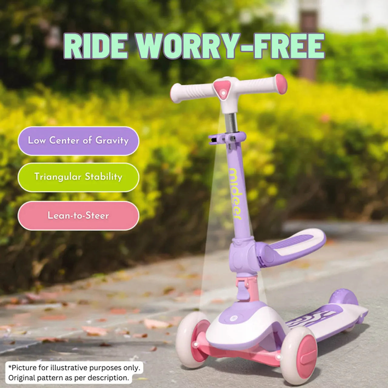 Mideer Kid Scooter Versatile Ride-On for Fun & Safety  - Purple