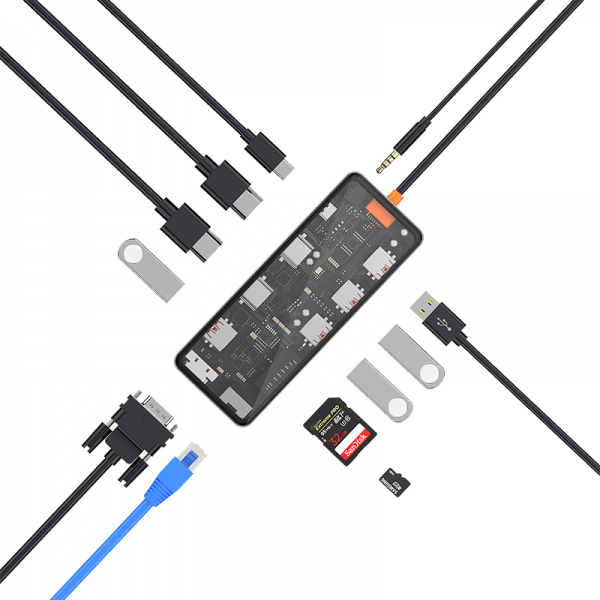 WIWU CB012 TRANSPARENT 12 IN 1 CYBER USB-C HUB - SPACE GREY