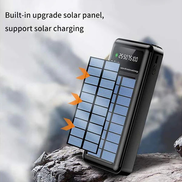 Solar Power Bank 20000mAh | LED Light | 4 Built-in Cables | 22.5W Fast Charging