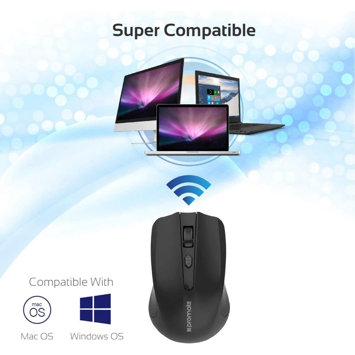 Promate Clix-8 Portable Optical Wireless Mouse with USB Nan Receiver 10m Working Distance, Auto Sleep Function