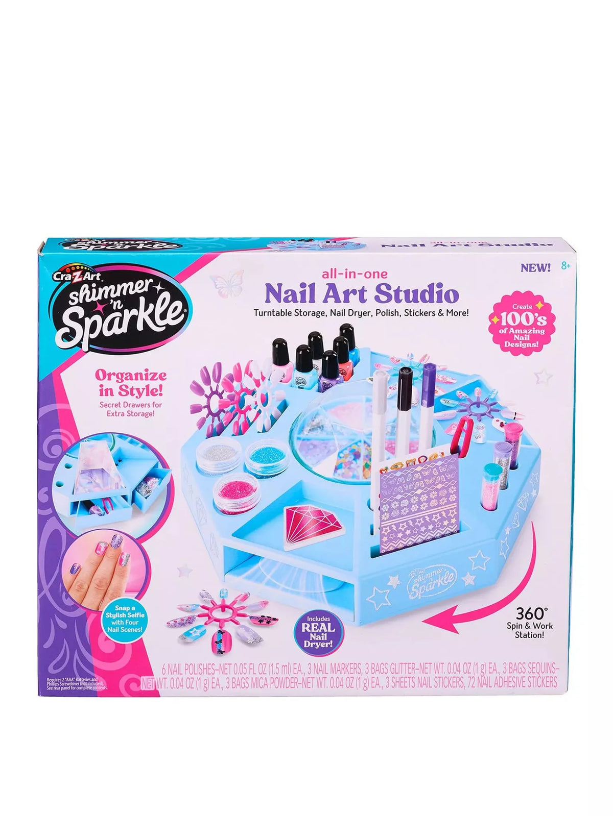 CraZArt Shimmer N Sparkle Nail Art Studio | 360° Rotating Workstation & Nail Dryer (SNS-65702)