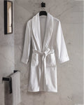 Madame Coco Riz Shawl Collar Unisex Bathrobe – Soft Robe in White