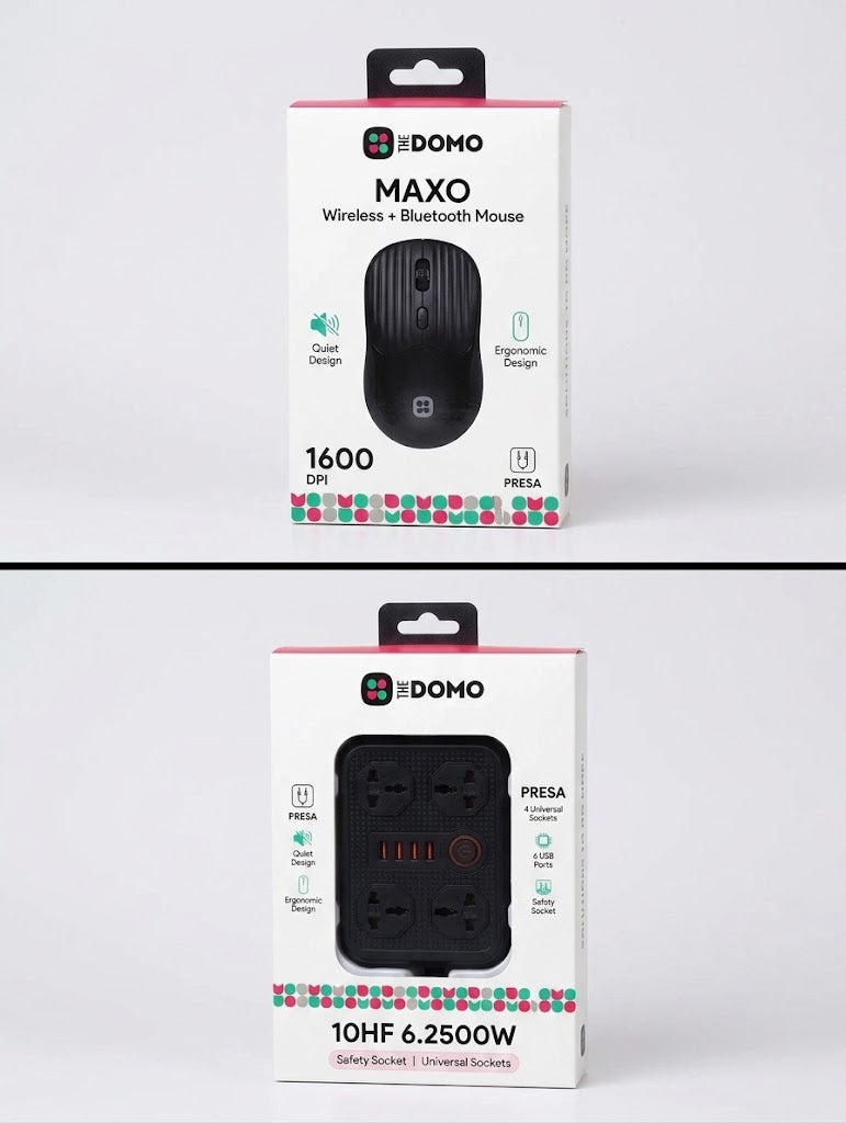 DOMO Bundle - PRESA 10in1 Safety Socket + MAXO Wireless Bluetooth Mouse