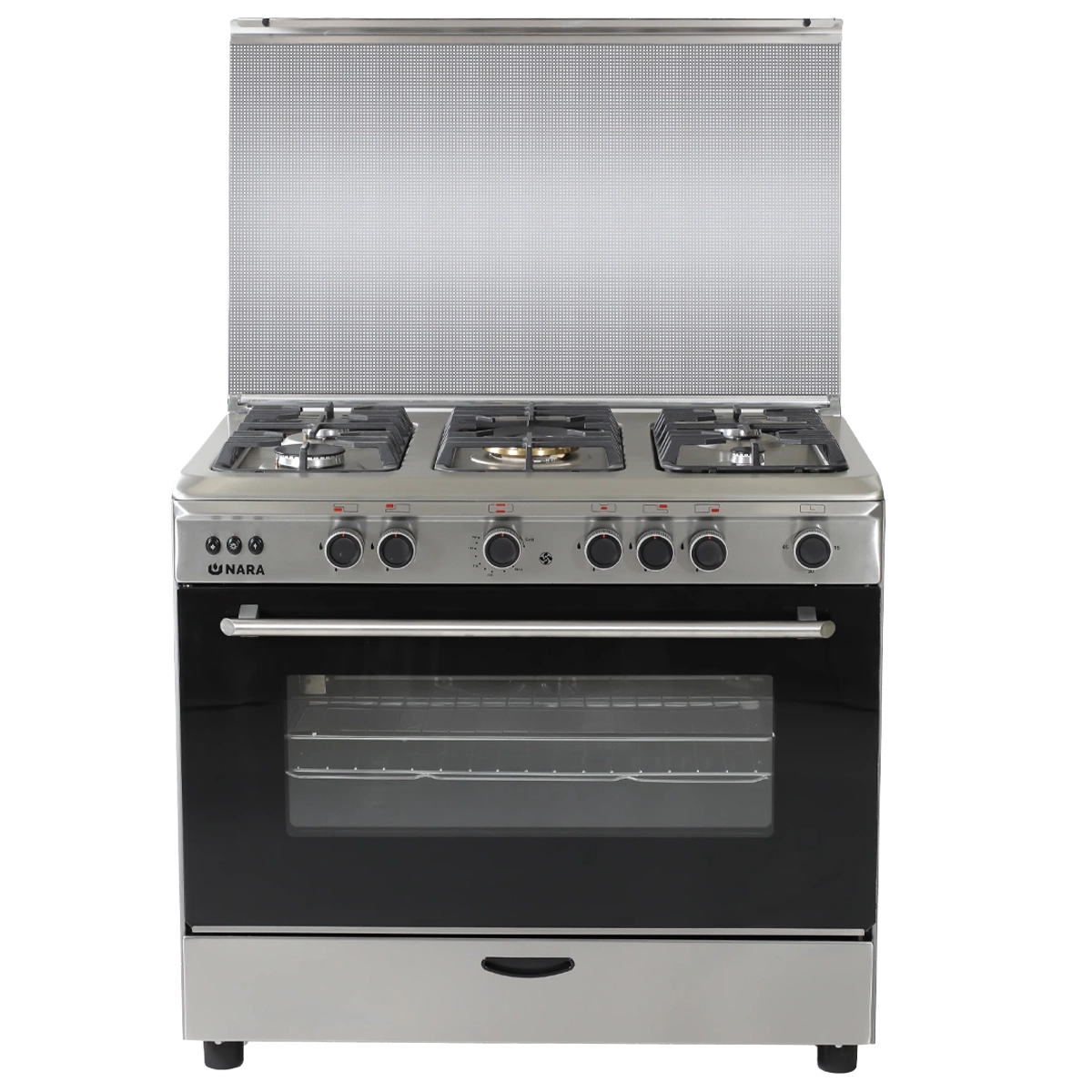 Nara Gas Cooker 90 cm 5 Gas Burners  Matt Stainless steel Cast Iron Pan Support