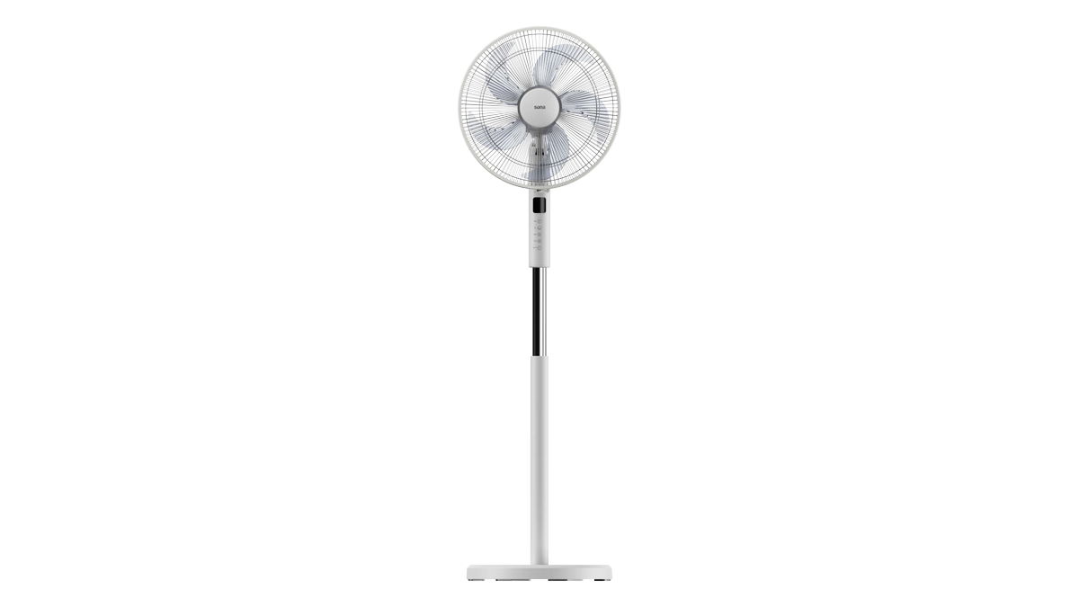 Sona Stand Fan 16 Insh 6 Speeds 5 Blades Blck Color with Timer White and Blue Color with Remote and AI Support
