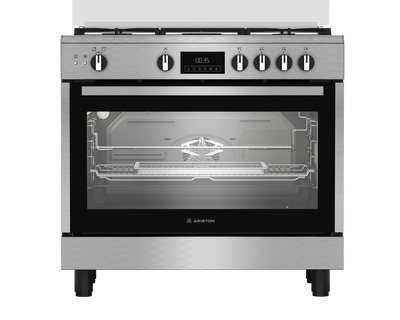 Ariston ARR9 GGF 33229 XNA 90 cm freestanding gas cooker 5 burners stainless steel dual fans Cast Iron Pan with AirFryer system
